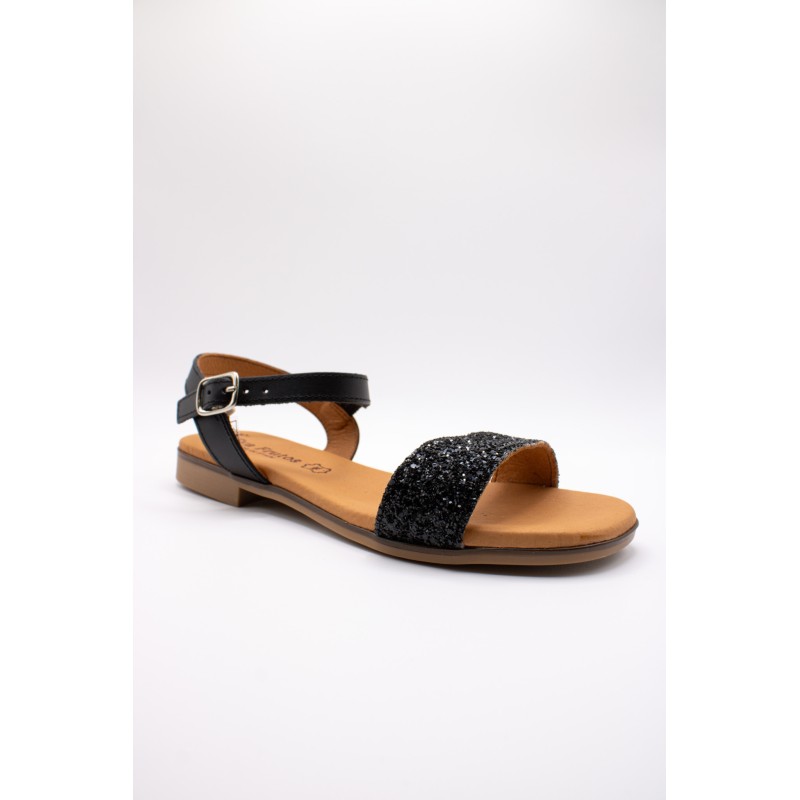Sandales noires à paillettes femme | Eva Frutos