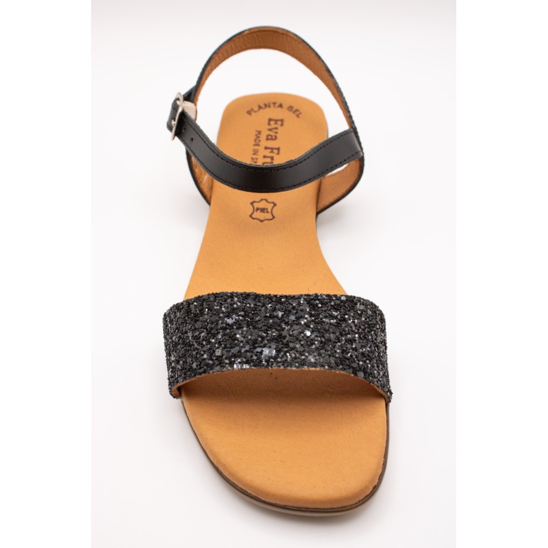 Sandales noires à paillettes femme | Eva Frutos