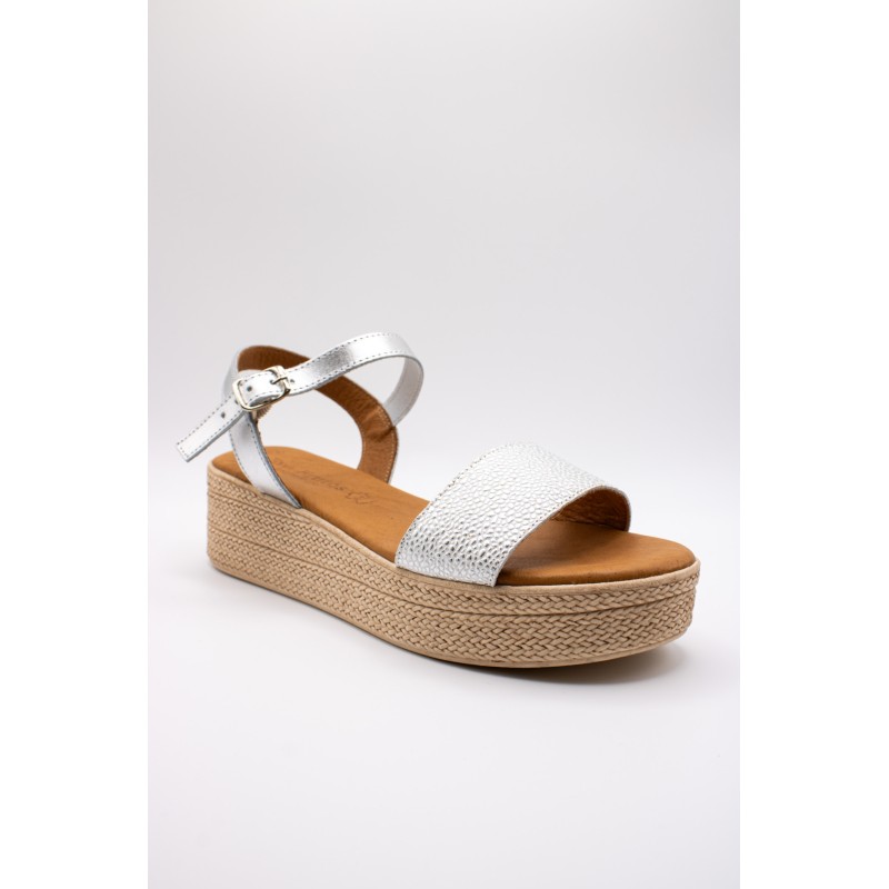 Sandales Eva Frutos argentées et blanches plateforme femme