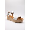 Sandales Eva Frutos argentées et blanches plateforme femme
