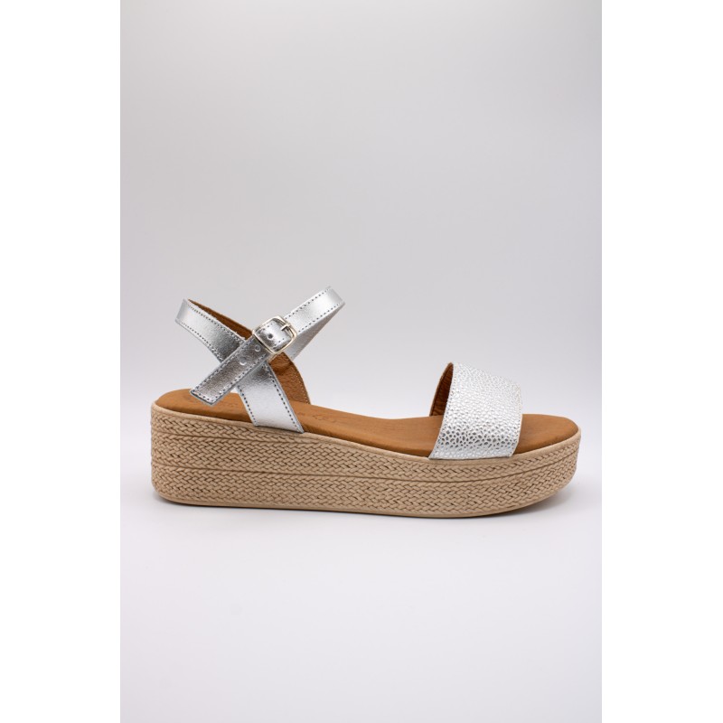 Sandales Eva Frutos argentées et blanches plateforme femme