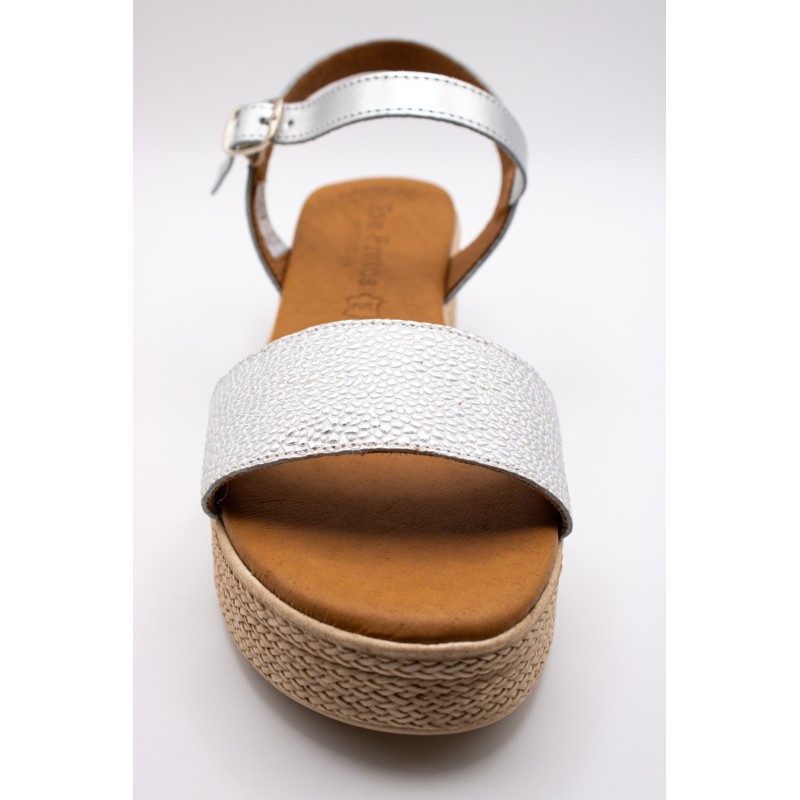 Sandales Eva Frutos argentées et blanches plateforme femme