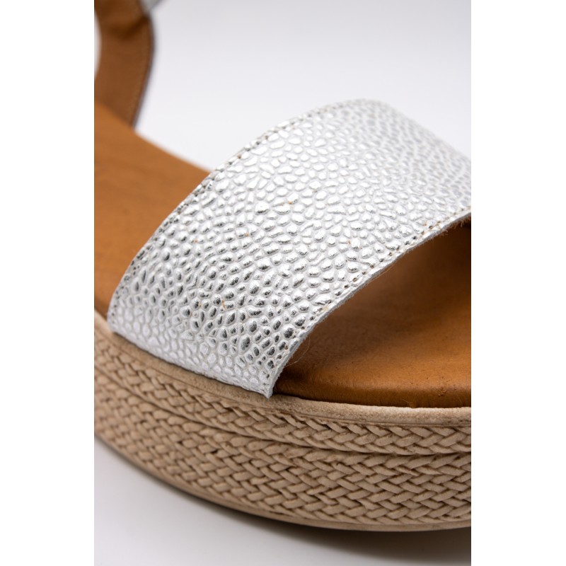 Sandales Eva Frutos argentées et blanches plateforme femme