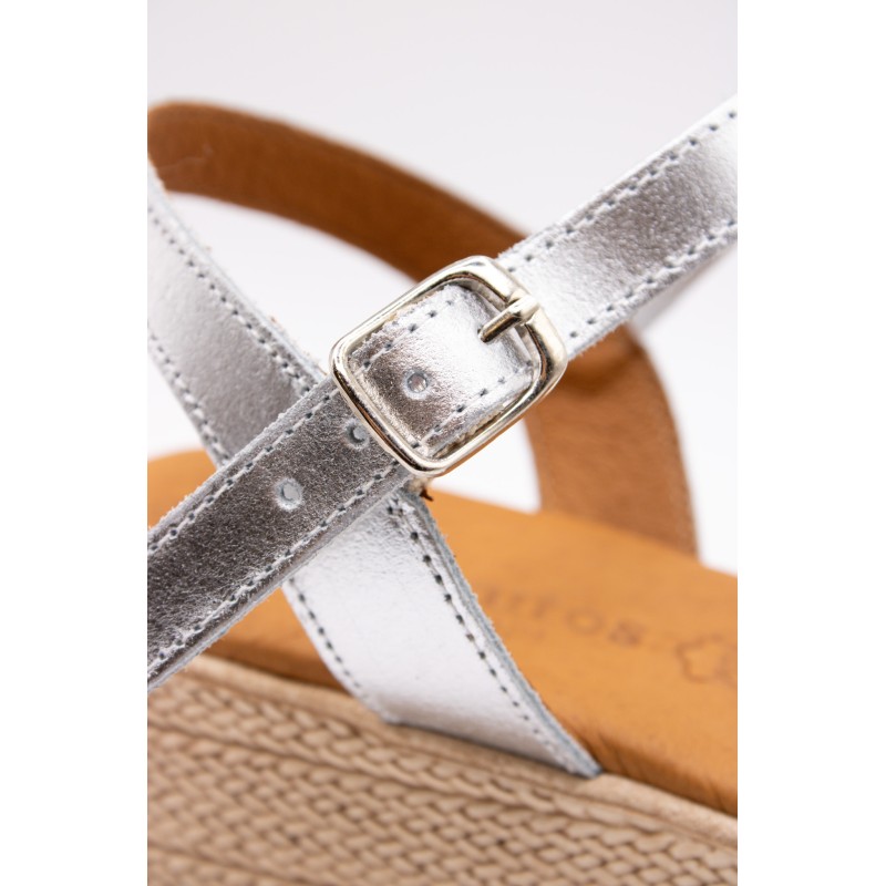 Sandales Eva Frutos argentées et blanches plateforme femme
