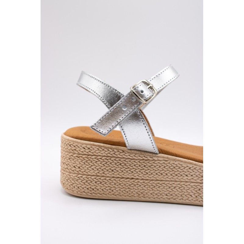 Sandales Eva Frutos argentées et blanches plateforme femme