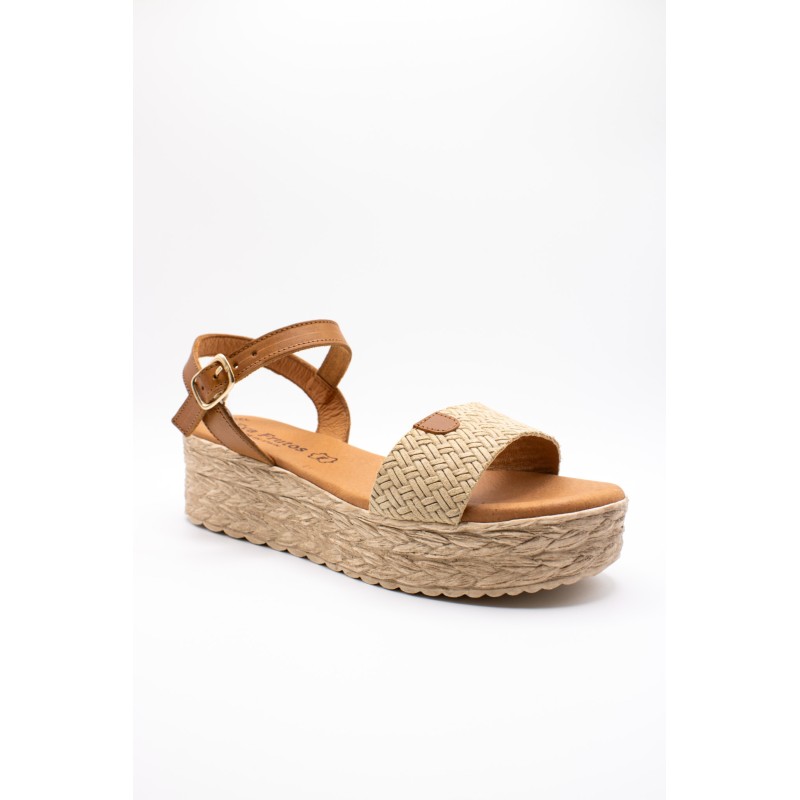 Sandales compensées en cuir beige - EVA FRUTOS Femme