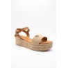 Sandales compensées en cuir beige - EVA FRUTOS Femme