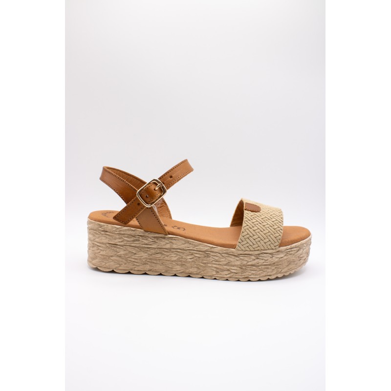 Sandales compensées en cuir beige - EVA FRUTOS Femme
