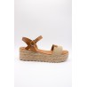 Sandales compensées en cuir beige - EVA FRUTOS Femme