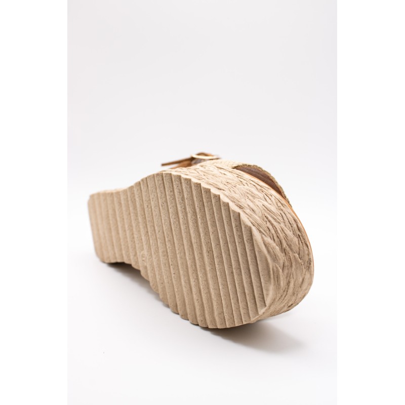 Sandales compensées en cuir beige - EVA FRUTOS Femme