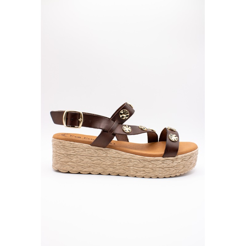 Sandales Eva Frutos 771 moka compensées femme cuir