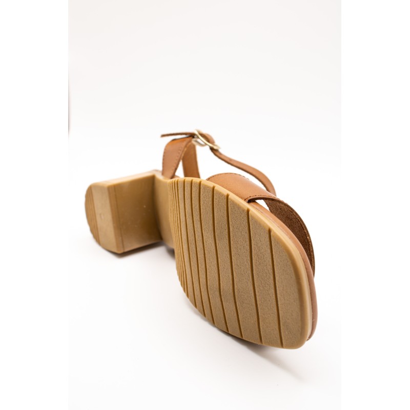 Sandales marron en cuir à petit talon - EVA FRUTOS Femme