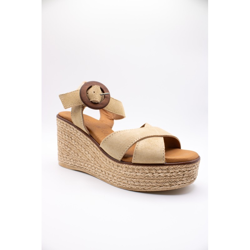 Sandales compensées nubuck beige Eva Frutos 5816