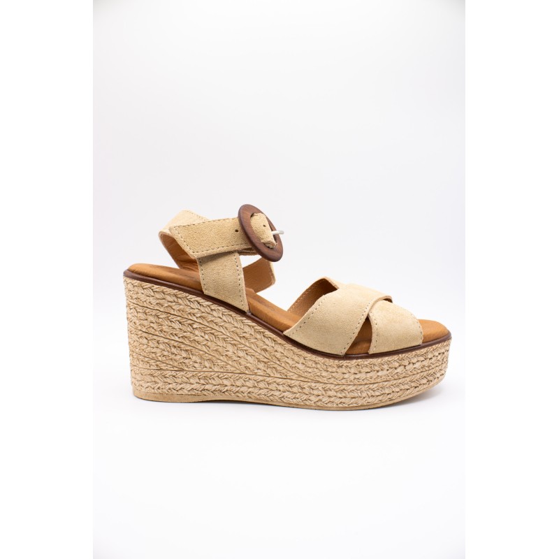 Sandales compensées nubuck beige Eva Frutos 5816