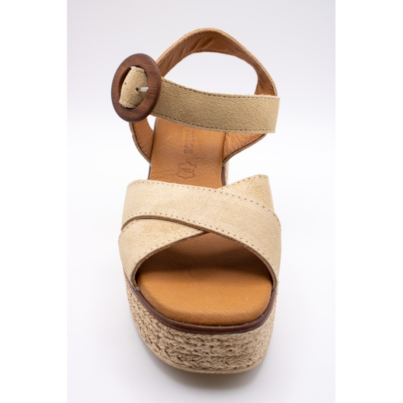 Sandales compensées nubuck beige Eva Frutos 5816