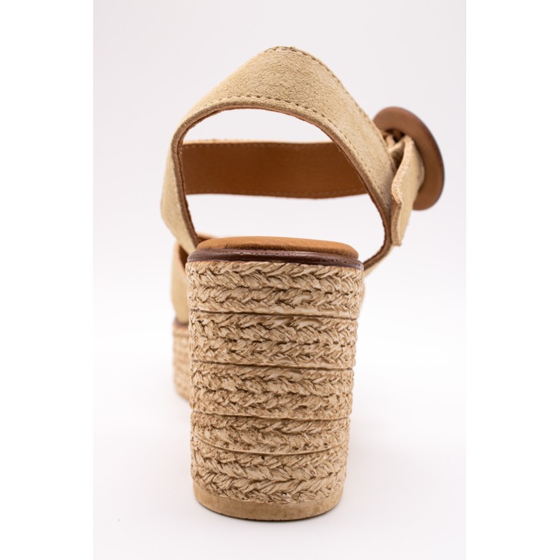 Sandales compensées nubuck beige Eva Frutos 5816