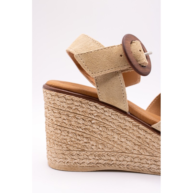 Sandales compensées nubuck beige Eva Frutos 5816