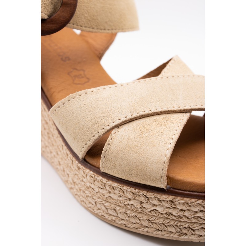 Sandales compensées nubuck beige Eva Frutos 5816