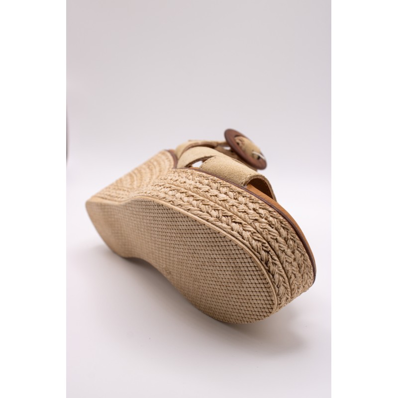 Sandales compensées nubuck beige Eva Frutos 5816