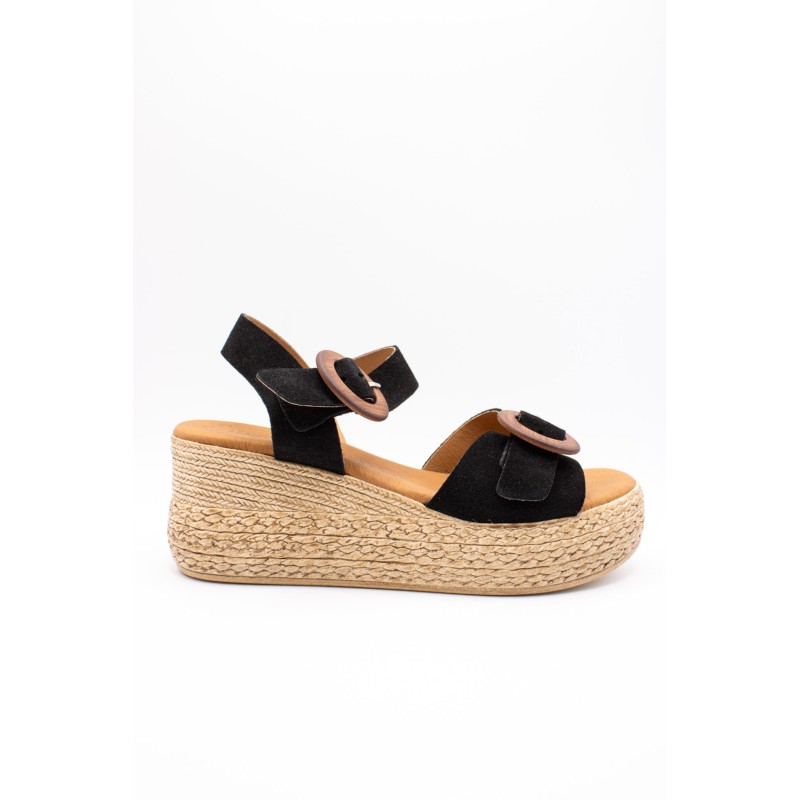 Sandales plateforme nubuck noir Eva Frutos 3777