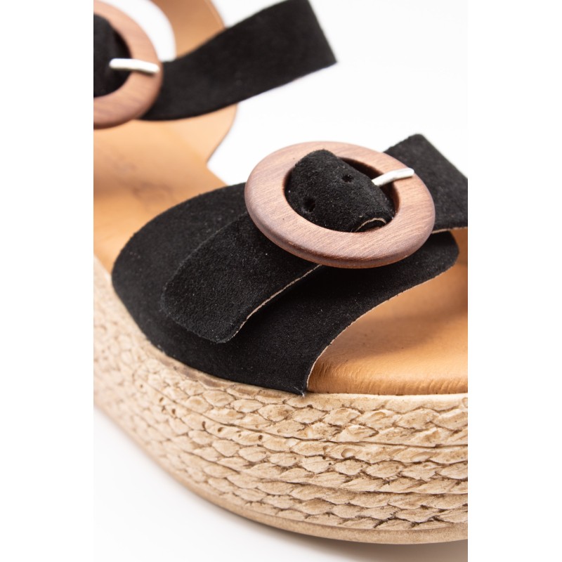 Sandales plateforme nubuck noir Eva Frutos 3777