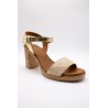 Sandales à talon cuir beige et doré Eva Frutos 990