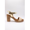 Sandales à talon cuir beige et doré Eva Frutos 990