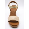 Sandales à talon cuir beige et doré Eva Frutos 990