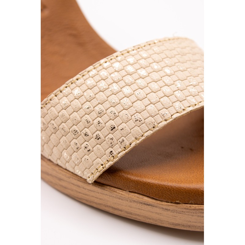 Sandales à talon cuir beige et doré Eva Frutos 990