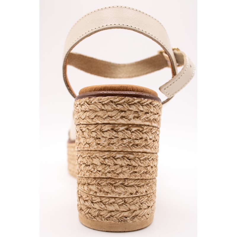 Sandales compensées cuir écru Eva Frutos 5829