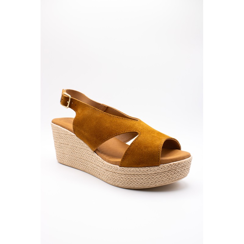 Sandales slingback compensées camel - EVA FRUTOS Femme