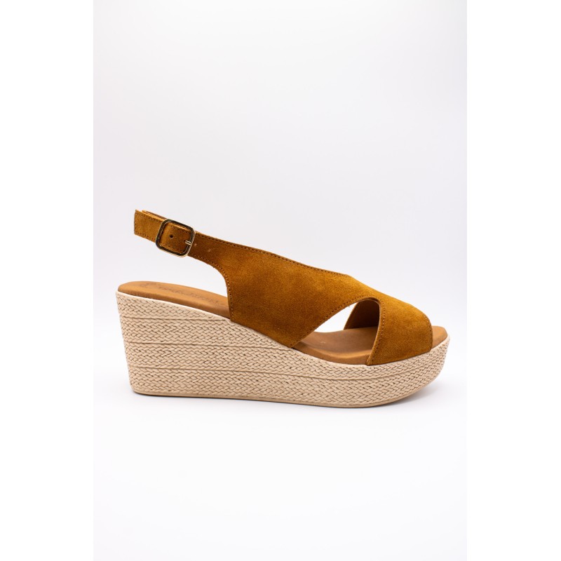 Sandales slingback compensées camel - EVA FRUTOS Femme
