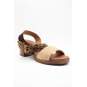 Sandales à talon cuir beige et léopard - EVA FRUTOS Femme