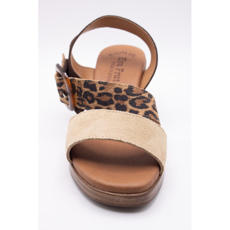Sandales à talon cuir beige et léopard - EVA FRUTOS Femme