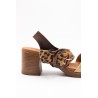 Sandales à talon cuir beige et léopard - EVA FRUTOS Femme