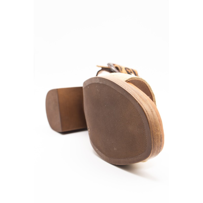 Sandales à talon cuir beige et léopard - EVA FRUTOS Femme