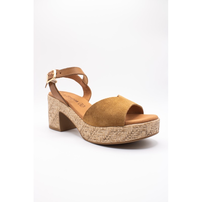 Sandales à talon cuir nubuck cognac Eva Frutos 6737