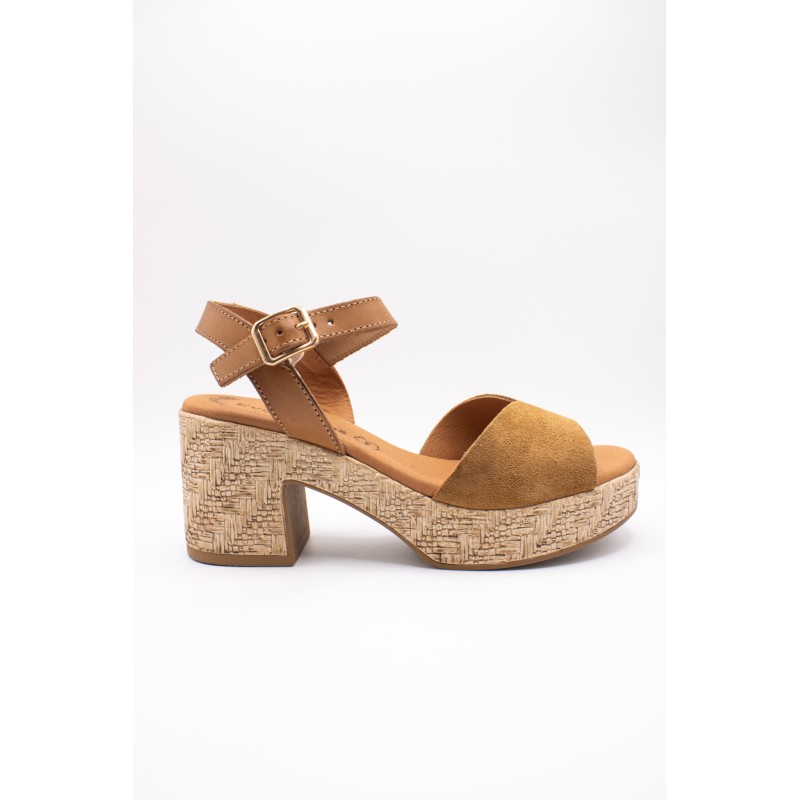 Sandales à talon cuir nubuck cognac Eva Frutos 6737