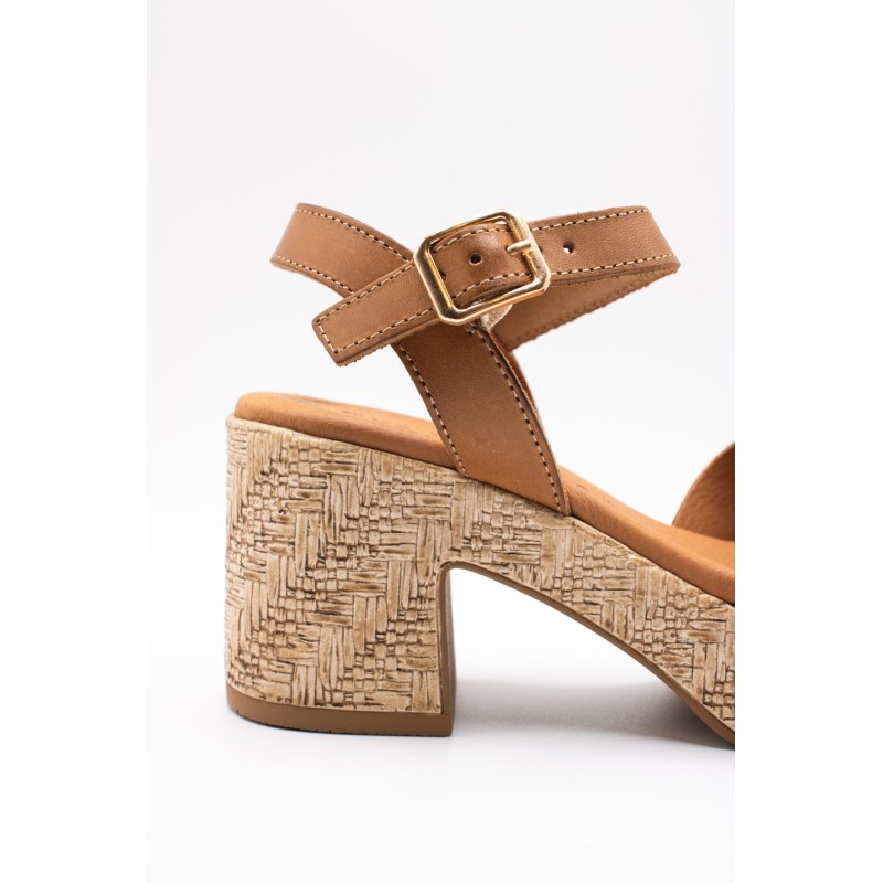 Sandales à talon cuir nubuck cognac Eva Frutos 6737
