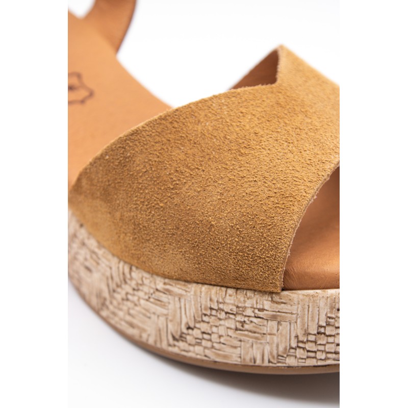 Sandales à talon cuir nubuck cognac Eva Frutos 6737