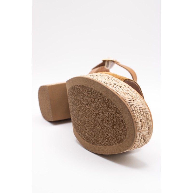Sandales à talon cuir nubuck cognac Eva Frutos 6737