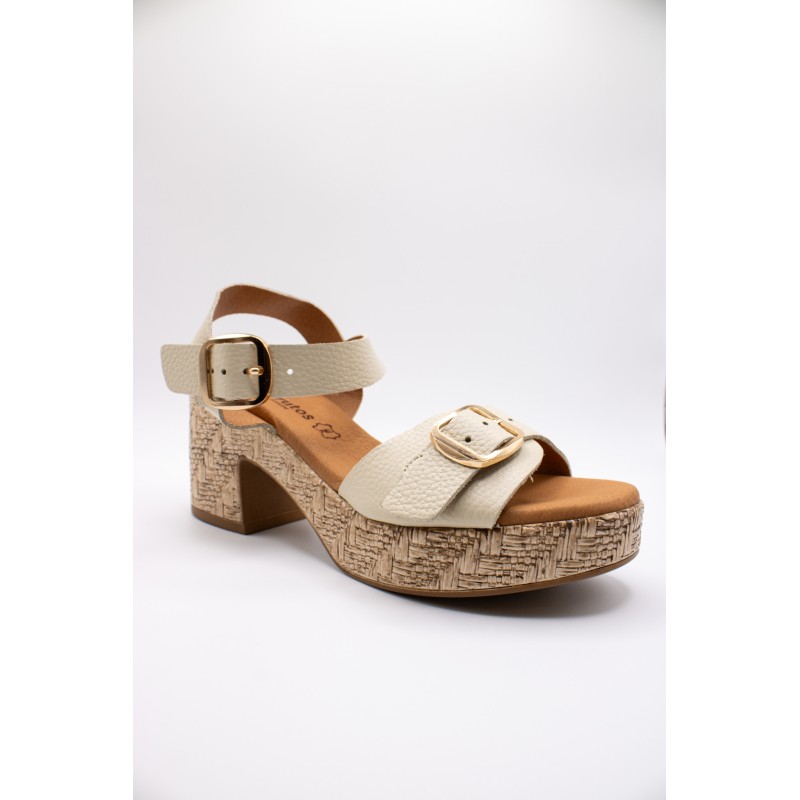 Sandales compensées cuir beige Eva Frutos 6777