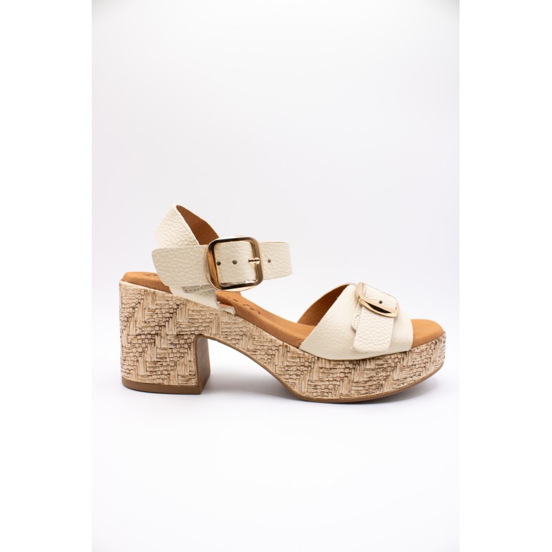 Sandales compensées cuir beige Eva Frutos 6777