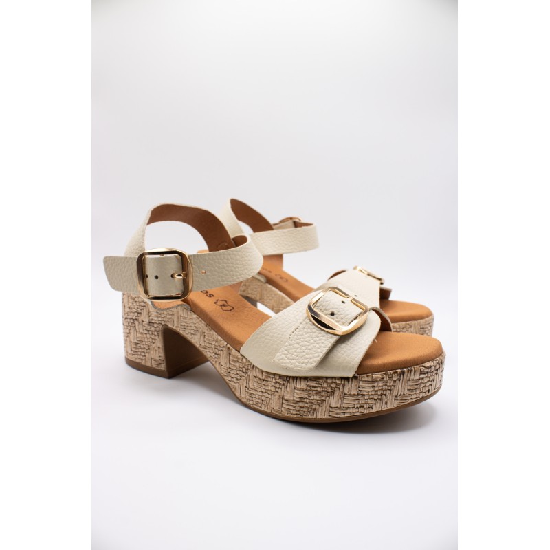 Sandales compensées cuir beige Eva Frutos 6777