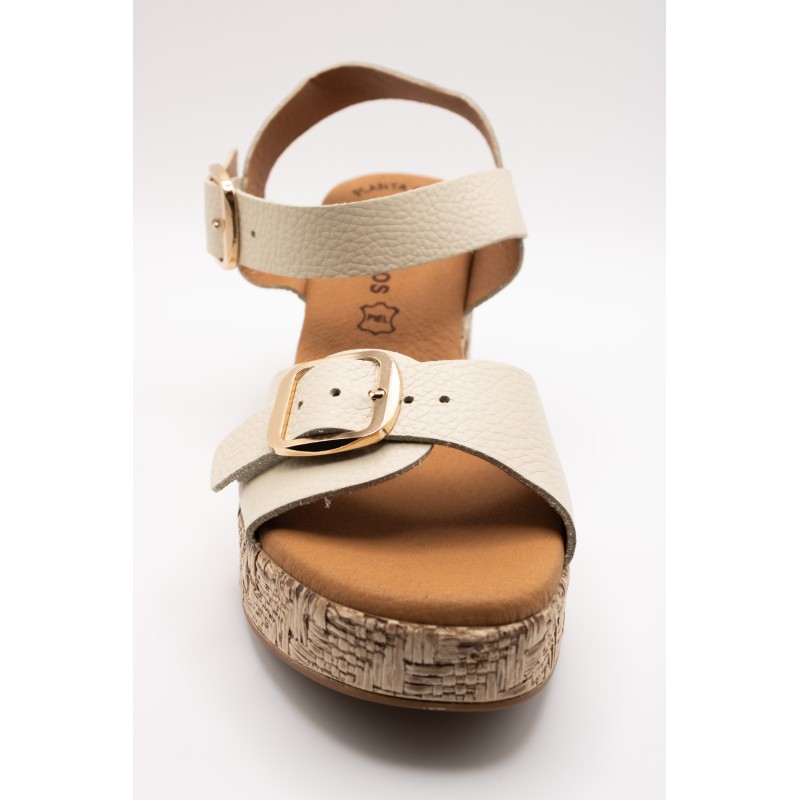 Sandales compensées cuir beige Eva Frutos 6777