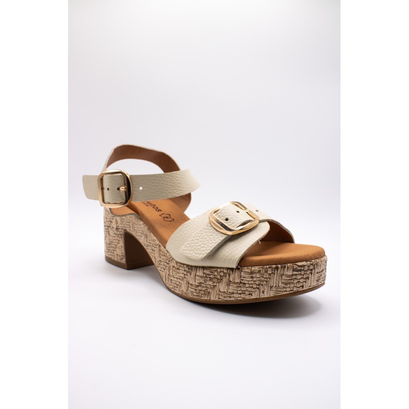 Sandales compensées cuir beige Eva Frutos 6777
