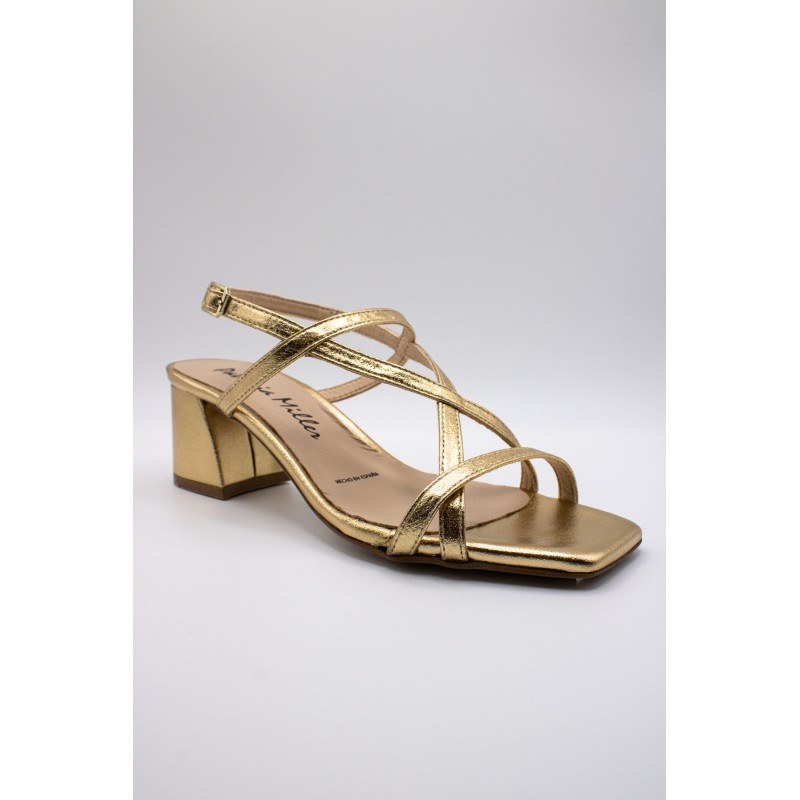 Sandales à talon en cuir doré à fines brides - PATRICIA MILLER Femme