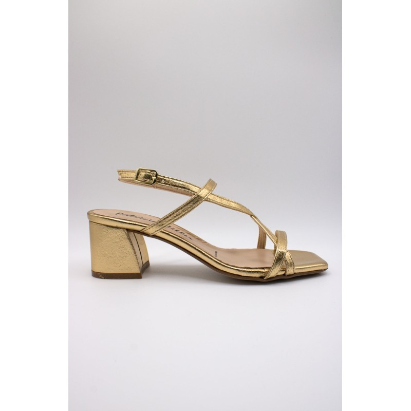 Sandales à talon en cuir doré à fines brides - PATRICIA MILLER Femme