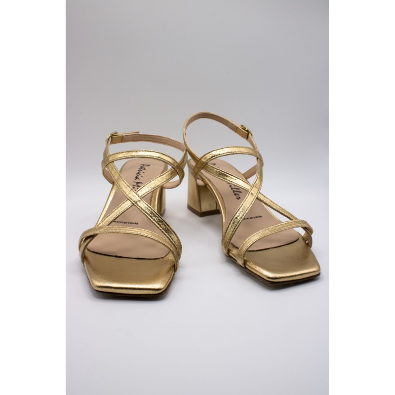 Sandales à talon en cuir doré à fines brides - PATRICIA MILLER Femme