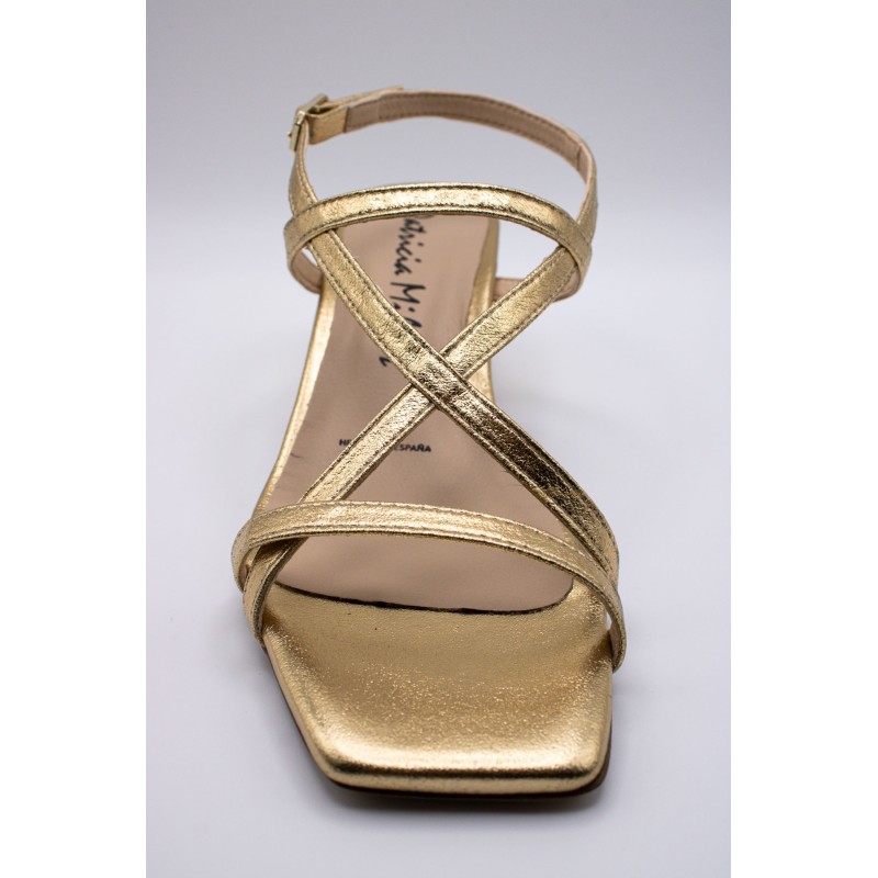 Sandales à talon en cuir doré à fines brides - PATRICIA MILLER Femme